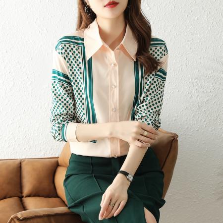 RM32446#雪纺衬衫新款长袖女装春装2024新款潮女士印花上衣衬衣