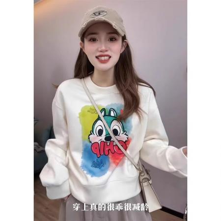 RM32460#短款卡通兔圆领卫衣女2024秋冬新款爆款套头宽松长袖短款上衣