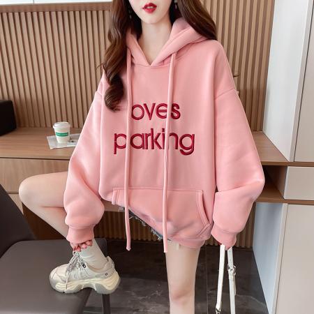 RM32466#华棉复合羊驼绒 卫衣女刺绣花秋冬保暖上衣大码女装200斤