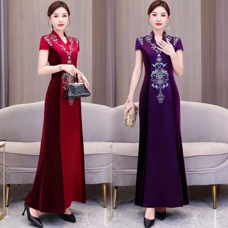 RM32503#婚宴礼服女平时可穿丝绒鱼尾裙结婚高贵妈妈敬酒服法式轻礼服长裙