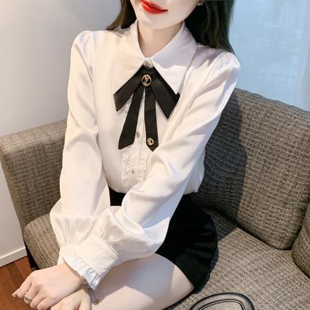 RM32526#新款衬衫长袖单排扣甜美气质显瘦打底衫女
