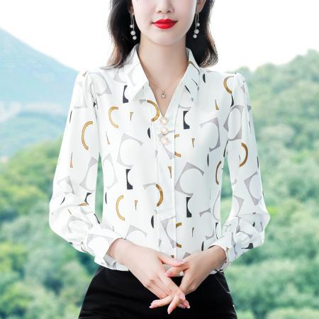 RM32528#新款洋气女士长袖衬衣百搭桑蚕丝上衣衬衫