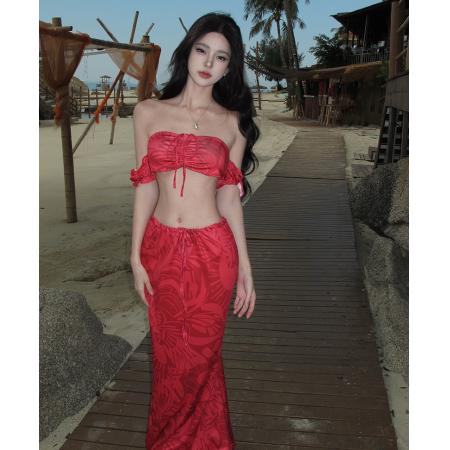 RM32554#性感纯欲辣妹度假抹胸套装半身裙两件套