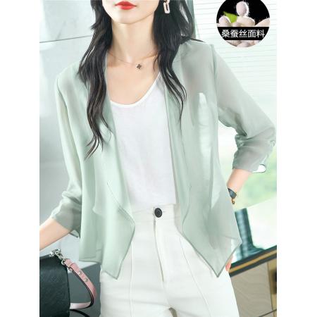 RY2679#夏季新款桑蚕丝防晒衣女百搭小披肩空调衫短款外搭真丝薄