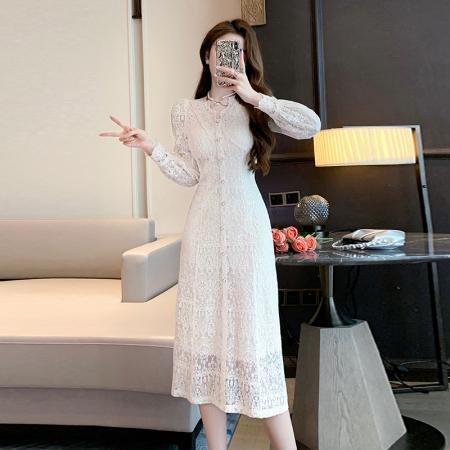 RM32578#法式初恋茶歇裙温柔风蕾丝仙女裙收腰显瘦白色连衣裙 