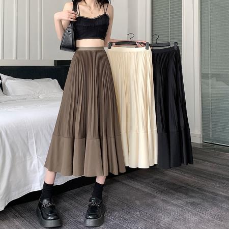 RM32584#新款压褶垂坠感半身裙中长款高腰大摆显瘦A字百褶裙