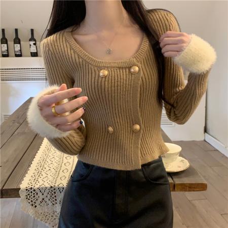 RM32585#新款袖口拼接针织衫毛衣