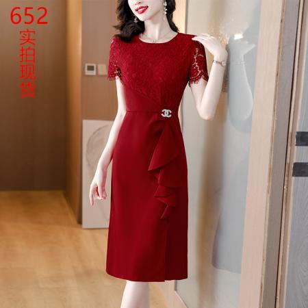 RM32667#新款婚宴服高贵年轻喜婆婆装连衣裙婚礼妈妈结婚礼服酒红色