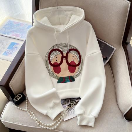 RM32708#新款潮牌印花重工毛巾绣连帽卫衣女洋气宽松休闲