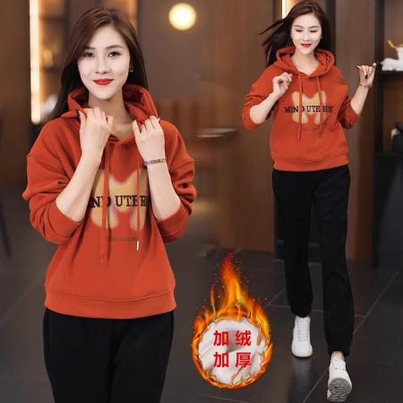 RM32711#加绒加厚连帽大码卫衣两件套装女秋冬新款洋气休闲宽松显瘦卫裤