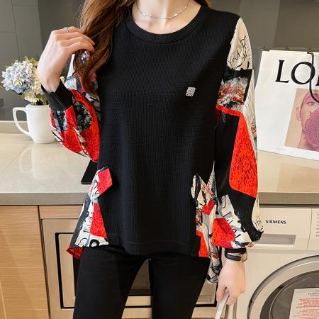 RM32733#毛针织衫女 新款高端大牌时尚洋气宽松拼接长袖上衣