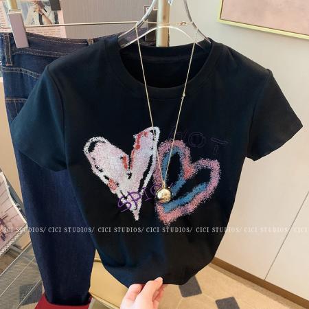 RM32742#92棉/8氨纶40支210g纯棉 修身短款T恤女短袖