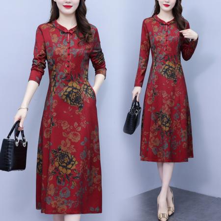 RM32758#喜婆婆婚宴连衣裙 新款气质妈妈礼服高贵改良旗袍裙子