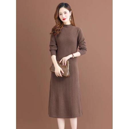 RM32770#半高领中长款羊毛连衣裙女时尚针织内搭羊绒毛衣过膝打底裙子