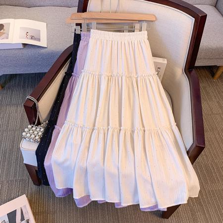 RM32775#大码女装春夏新款设计感镶钻半身裙高腰显瘦遮肉蛋糕裙A字裙