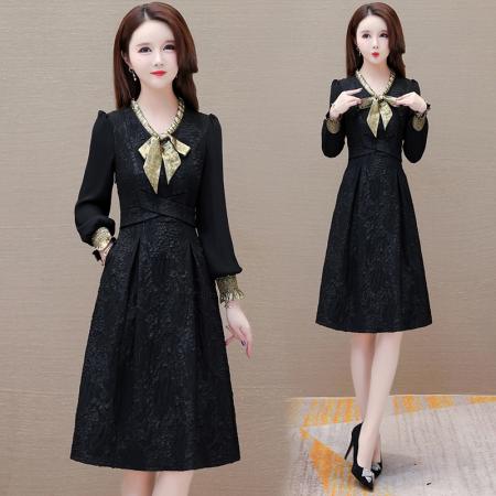 RM32794#黑色连衣裙2024新款女春季高级小个子高端长袖裙子