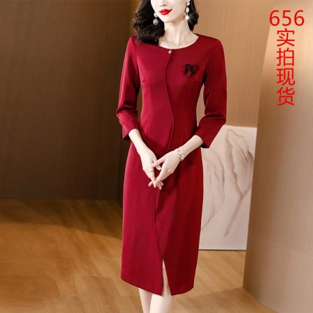RM32795#婚宴装连衣裙女2024年春季新款高端轻奢红色喜妈妈礼服裙子