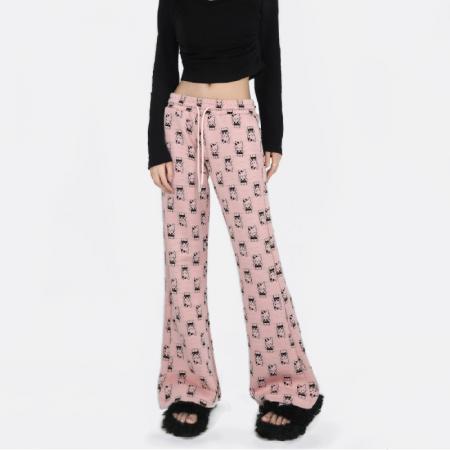 RM32823#潮流印花微喇裤 新款直筒遛弯裤垂感拖地显瘦休闲裤