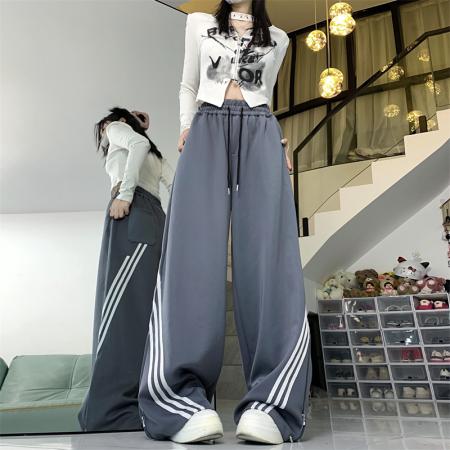 RM32826#美式直筒束脚卫裤女 高腰宽松休闲运动阔腿长裤潮