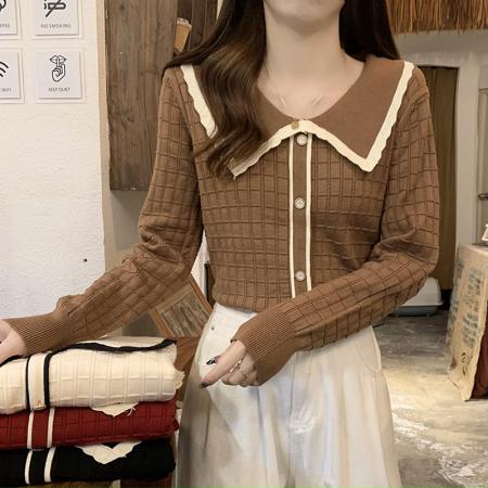 RM32870#新款淑女简约宽松娃娃领套头毛衣针织衫上衣女