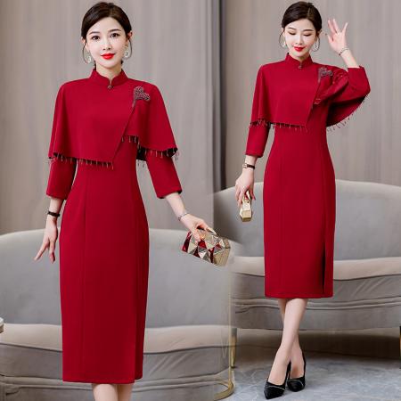 RM32895#女方妈妈礼服2024新款高贵婚礼喜服喜婆婆婚宴装旗袍平时可穿春季