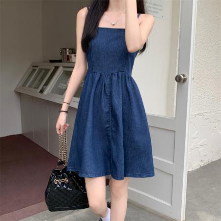 RM32903#春夏大码胖mm小个子牛仔连衣裙两件套吊带连衣裙M-5XL200斤