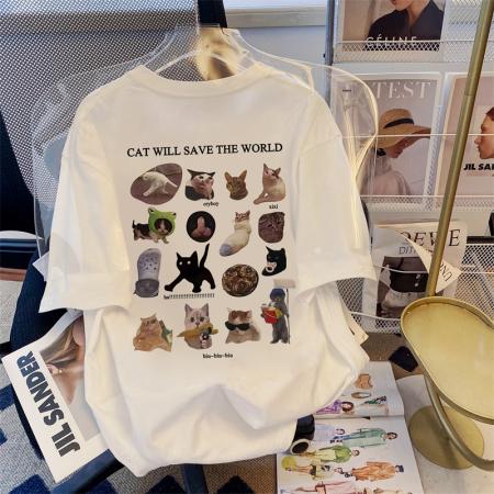 RM32932# 100%棉200g精梳纯棉大码 夏季短袖t恤女学院风宽松韩版