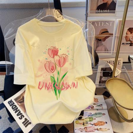 RM32933# 100%棉200g精梳纯棉大码 夏季短袖t恤女学院风宽松韩版