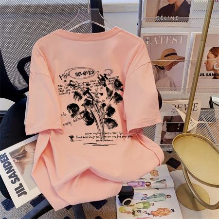 RM32934# 100%棉200g精梳纯棉大码 夏季短袖t恤女学院风宽松韩版