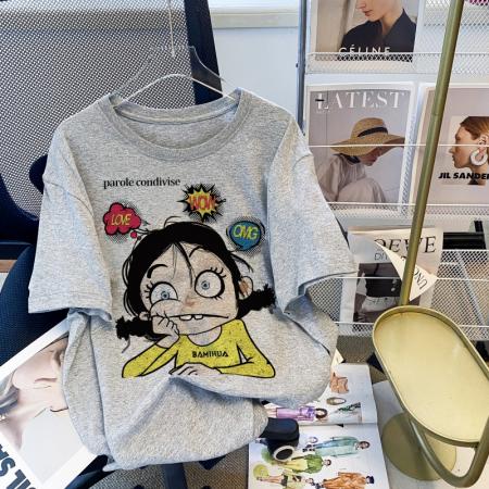 RM32935#100%棉200g精梳纯棉大码 夏季短袖t恤女学院风宽松韩版