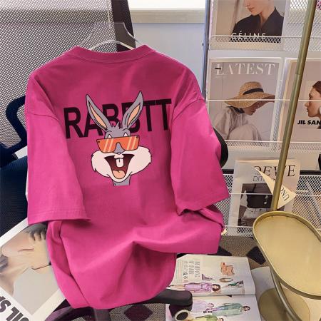 RM32939#100%棉200g精梳纯棉大码 夏季短袖t恤女学院风宽松韩版