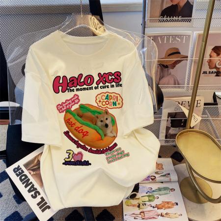 RM32940#100%棉200g精梳纯棉大码 夏季短袖t恤女学院风宽松韩版