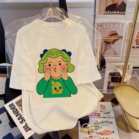 RM32941#100%棉200g精梳纯棉大码 夏季短袖t恤女学院风宽松韩版