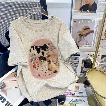 RM32942# 100%棉200g精梳纯棉大码 夏季短袖t恤女学院风宽松韩版