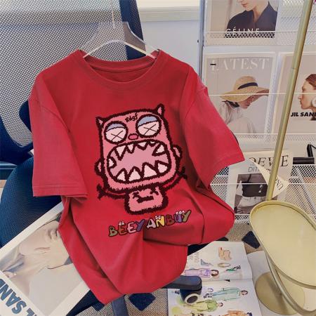 RM32944#S-3XL 100%棉200g精梳纯棉大码 夏季短袖t恤女学院风宽松韩版