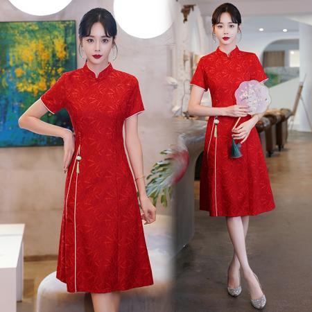 RY2684#新中式改良旗袍新娘敬酒晚礼服小个子红色订婚连衣裙