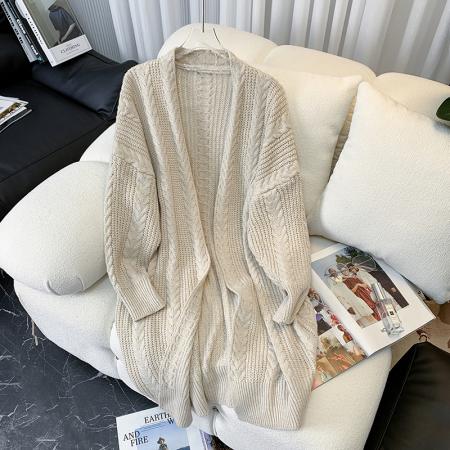 RM32949#复古日系毛衣外套外穿加厚麻花中长款针织开衫