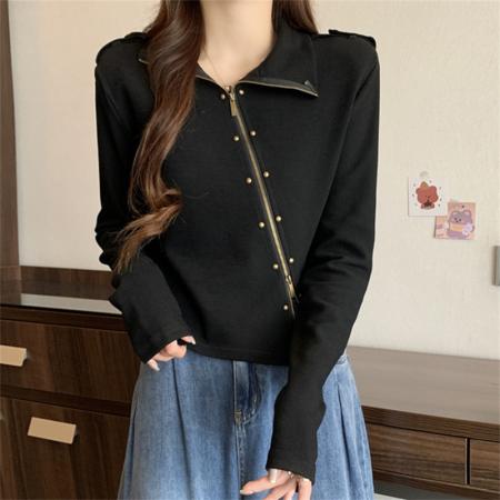 RM32951#大码胖MM美拉德双头拉链长袖卫衣秋冬新款外穿内搭不规则上衣女