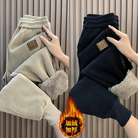 RM32972#羊羔毛绒卫裤女 欧货加绒加厚宽松束脚哈伦裤休闲运动裤子