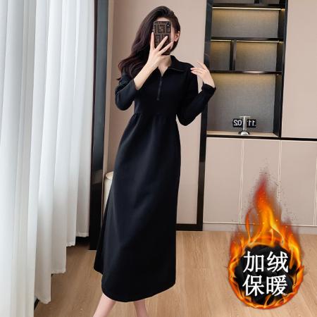RM32985#新款运动休闲过膝女士收腰显瘦立领领连衣裙中长款卫衣打底裙