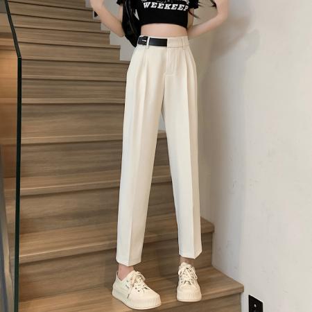 RM32987#时尚潮流高端哈伦裤女2024春秋新款垂感小个子宽松直筒裤子西装裤