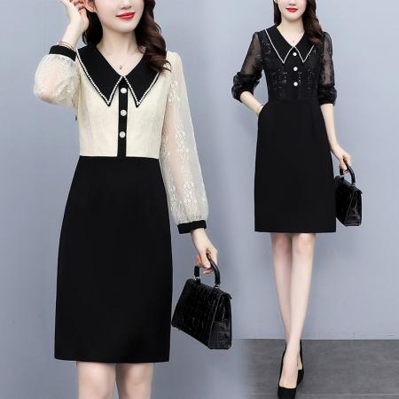 RM32988#大码女装连衣裙2024春季新款蕾丝网纱拼接洋气淑女裙子