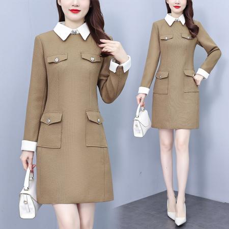 RM33000#法式拼色小香风连衣裙2023秋新款肌理显瘦摩登气质连衣裙