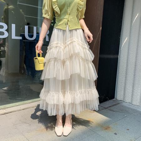 RM33003#不规则网纱蛋糕裙半身裙中长款显瘦a字裙仙女纱裙 