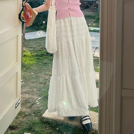 RM33004#花田橱窗HTmeme肌理感半身裙女 新款初恋花边高腰蕾丝中长裙子