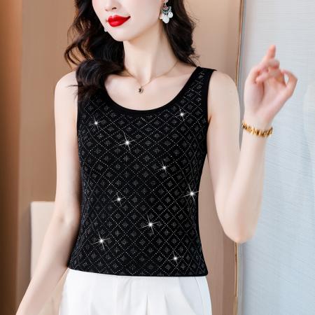RM33006#潮流新款时尚高级感欧货重工水钻百搭打底高弹棉背心