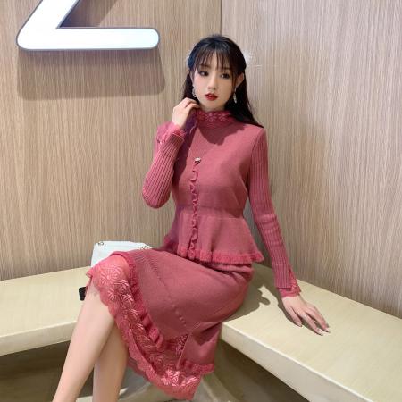 RM33018#新款性感个性背心+时尚蕾丝拼接中长款连衣裙