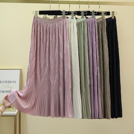 RM33041#新款洋气设计感立体斜纹百褶高腰A字百搭半身裙子女