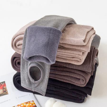 RM33048#棉裤女加厚加绒打底裤女秋冬外穿显瘦黑色竖条螺纹高腰保暖裤踩脚