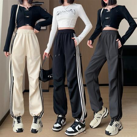 RM33056#大码女装 新款设计感抽绳运动裤百搭显瘦休闲运动长裤